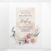 自然日陰エレガント花結婚Boho 三つ折り招待状 (内部中)