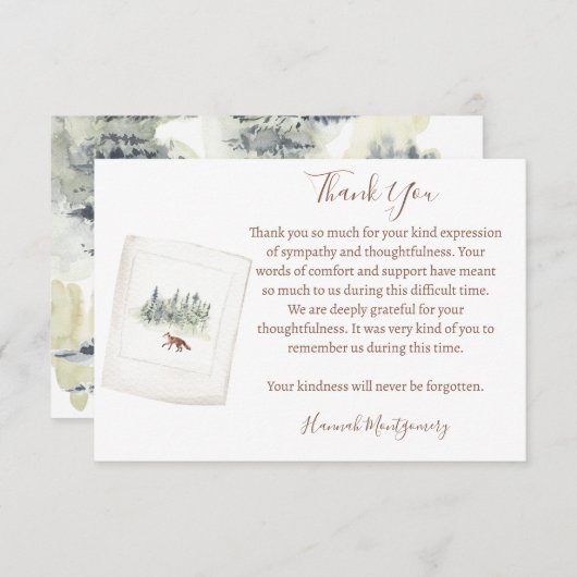 自然森林葬儀悔やみや弔慰サンキューカード ノートカード (正面/裏面)