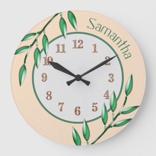 自然植物学グ葉リーンベビー子供部屋  ラージ壁時計 (正面)