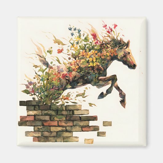 自然植物性フローラ馬ジャンプ マグネット (正面)