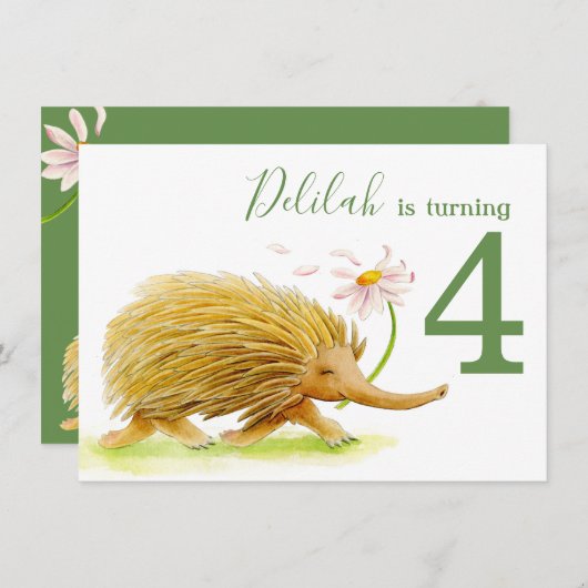 自然歩くピクニックechidna 4歳の誕生日招待状 招待状 (正面/裏面)