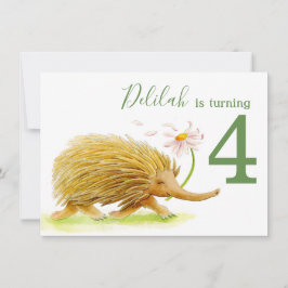 自然歩くピクニックechidna 4歳の誕生日招待状 招待状