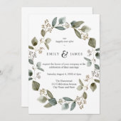 自然水彩スキャン葉フレーム結婚式 招待状 (正面/裏面)