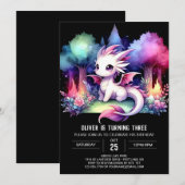 自然水彩ドラゴン誕生日 招待状 (正面/裏面)