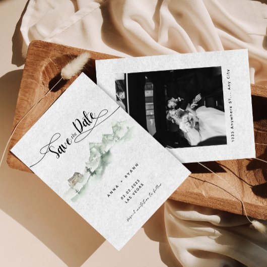 自然水彩灰色の山々日付を保存 招待状