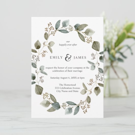 自然水色ユーカリ葉スフレ結婚ーム 招待状 (スタンド正面)