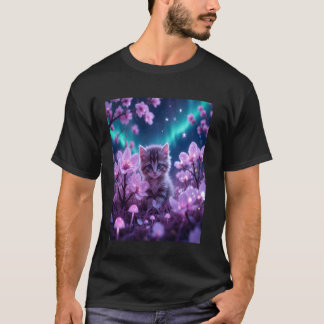 自然派男性向けの愛らしい子猫のイラスト Tシャツ