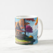 自然湖の他にコテージの風景–5656 コーヒーマグカップ (正面右)