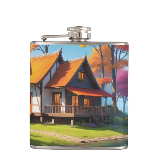 自然湖の他にコテージの風景–5656 フラスク (正面)