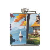 自然湖の他にコテージの風景–5656 フラスク (裏面)