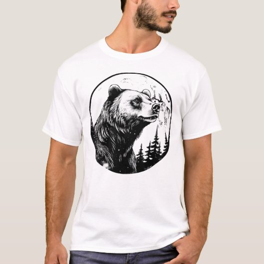 自然環境のグリズリーベアのシルエット Tシャツ (正面)