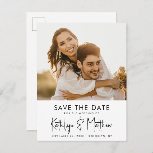 自然白おもしろいモダンス結婚ト写真救s 案内ポストカード (正面/裏面)