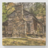 自然石丸太小屋ウォールアートコースター ストーンコースター (正面)