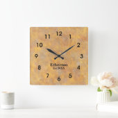 自然石板石土色アクリル時計 スクエア壁時計 (ホーム)