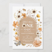 自然秋ワイルドフラワー恋しく思オネダーフル第1誕生日 招待状 (正面)