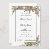 自然素朴スタイル – 緑と茶色の葉 招待状 (正面/裏面)