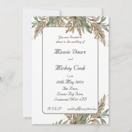 自然素朴スタイル – 緑と茶色の葉 招待状