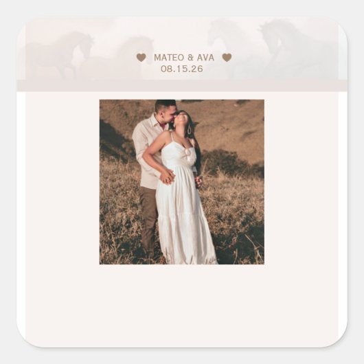 自然結婚ウマの写真の追加カスタム スクエアシール (正面)