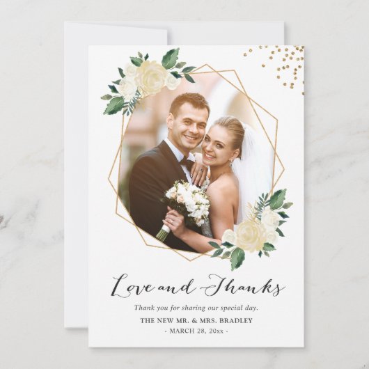 自然緑のフローラ結婚の写真ありがとう サンキューカード (正面)