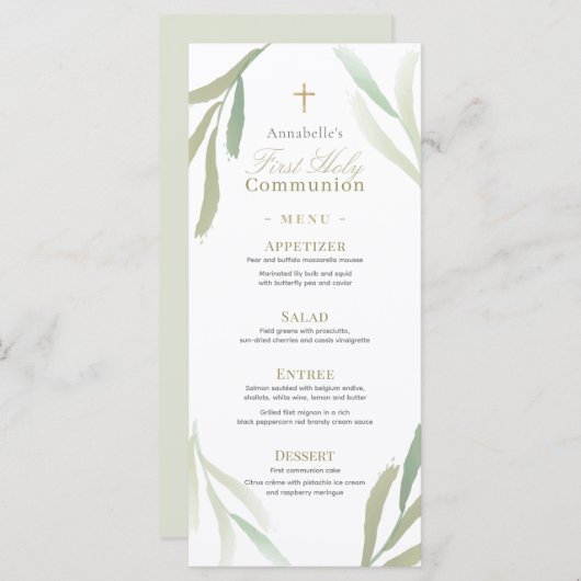 自然緑の葉の最初の聖餐式 メニュー (正面/裏面)