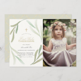 自然緑の葉写真最初の聖餐式 招待状