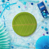 自然緑葉淡黄色ラインデザイン ペーパープレート (パーティー)