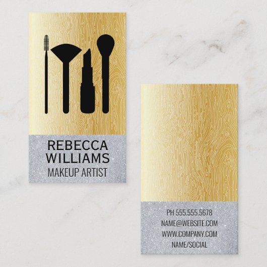 自然線金ゴールド勾配 |グリッターメイクアップセット 名刺 (正面/裏面)