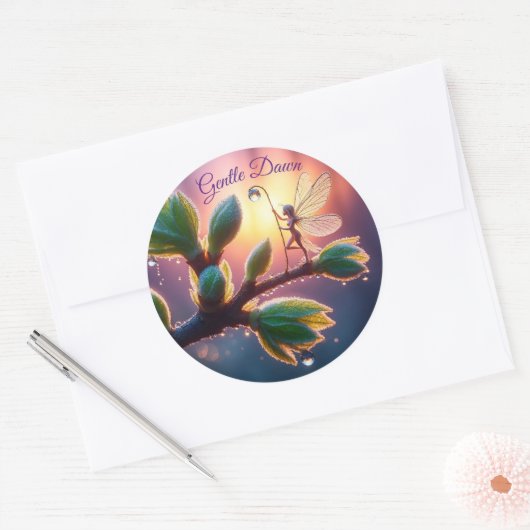 自然美しいの妖精の露の小さな生き物の夏 ラウンドシール (封筒)