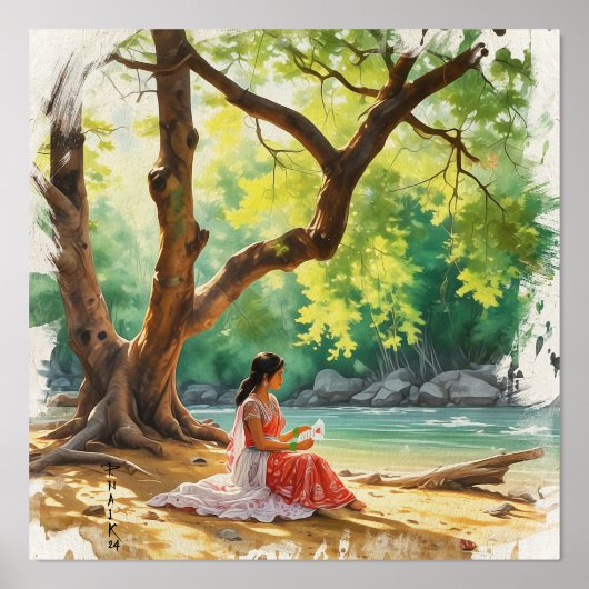 自然美しい女性オンリバーバン 箔ポスター (正面)