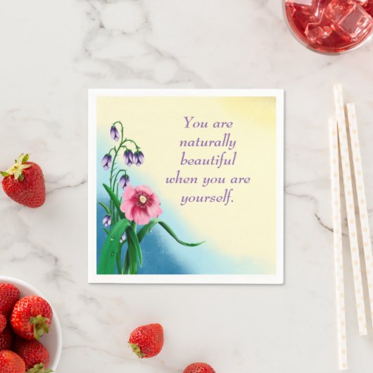 自然美しい引用文ピンクと紫の花 スタンダードカクテルナプキン (インサイチュ)