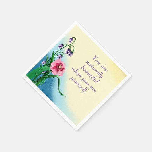 自然美しい引用文ピンクと紫の花 スタンダードカクテルナプキン (角)