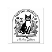 自然花本猫カスタム蔵書票 ラバースタンプ (インプリント)