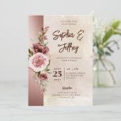 自然茶色の秋バラ結婚の花 招待状 (スタンド正面)