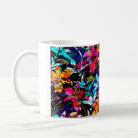 自然葉花と水彩継ぎ目 コーヒーマグカップ (左)
