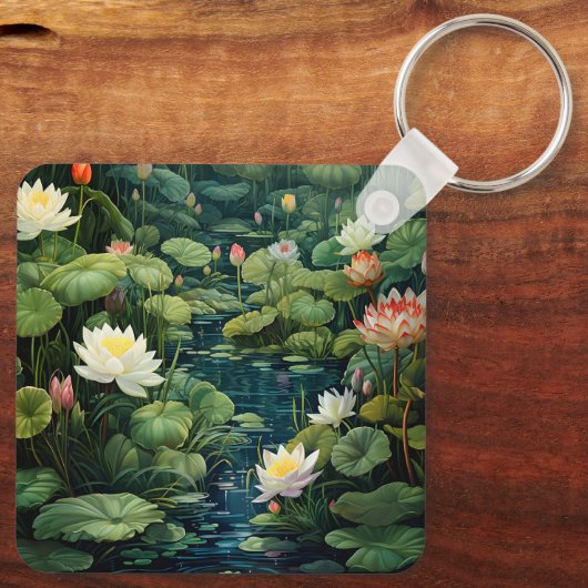 自然蓮の水ゆり池の風景 キーホルダー (裏面)
