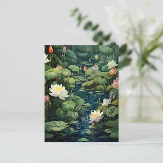 自然蓮の水ゆり池の風景 シーズンポストカード (スタンド正面)