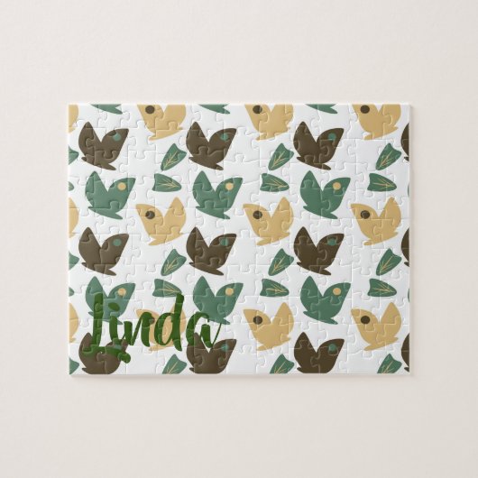 自然蝶とフローラ緑 ジグソーパズル (横)