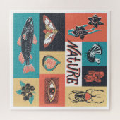 自然要素、レトロスタイルアイコン。 ジグソーパズル (横)