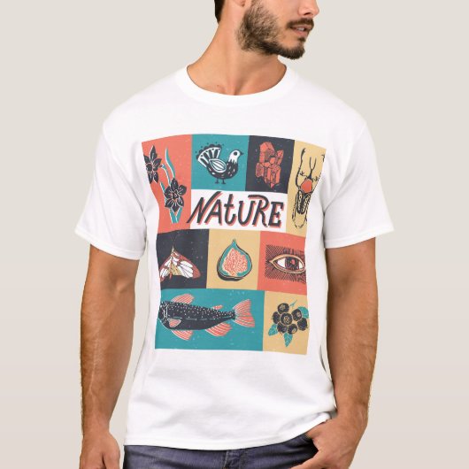 自然要素、レトロスタイルアイコン。 Tシャツ (正面)