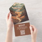 自然豊かな山の森の常緑樹でのウェディング QRコード オールインワン招待状 (貼ってはがせる)