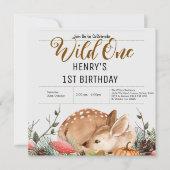 自然豊かな森の動物たち 森のワイルドワン 誕生日 招待状 (正面)