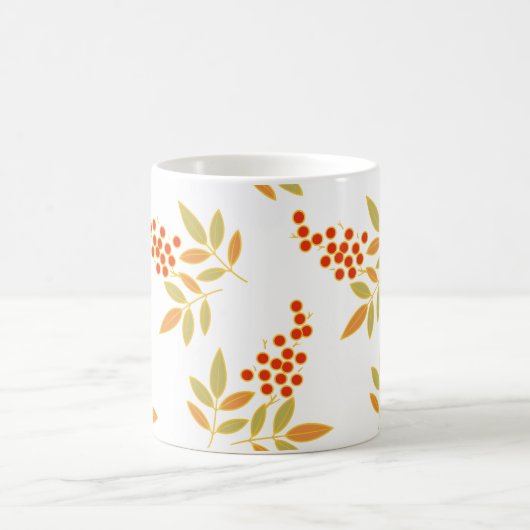 自然赤い白い果実オレンジ葉色の花 コーヒーマグカップ (中央)