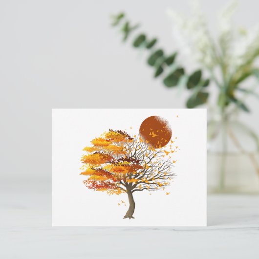 自然野生動物満月の木の鳥の群れ前 シーズンポストカード (スタンド正面)