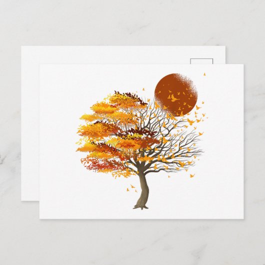 自然野生動物満月の木の鳥の群れ前 シーズンポストカード (正面/裏面)