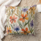 自然野花カラフルフローラプリント クッション (ブランケット)