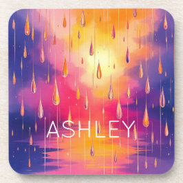 自然雨滴水カラフル色 コースター