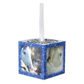 自然雪冬白馬ウマ科のペット4写真 キューブオーナメント (裏面アングル)