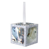 自然雪冬白馬ウマ科のペット4写真 キューブオーナメント (裏面アングル)