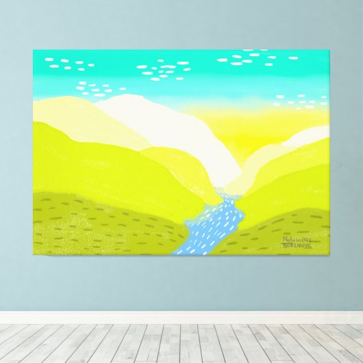 自然鮮やかな明るい色のヒルズ川オリジナルアート キャンバスプリント (インサイチュ (ウッドフロア))