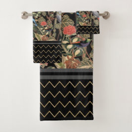 自然鳥赤、黒、灰色 バスタオルセット